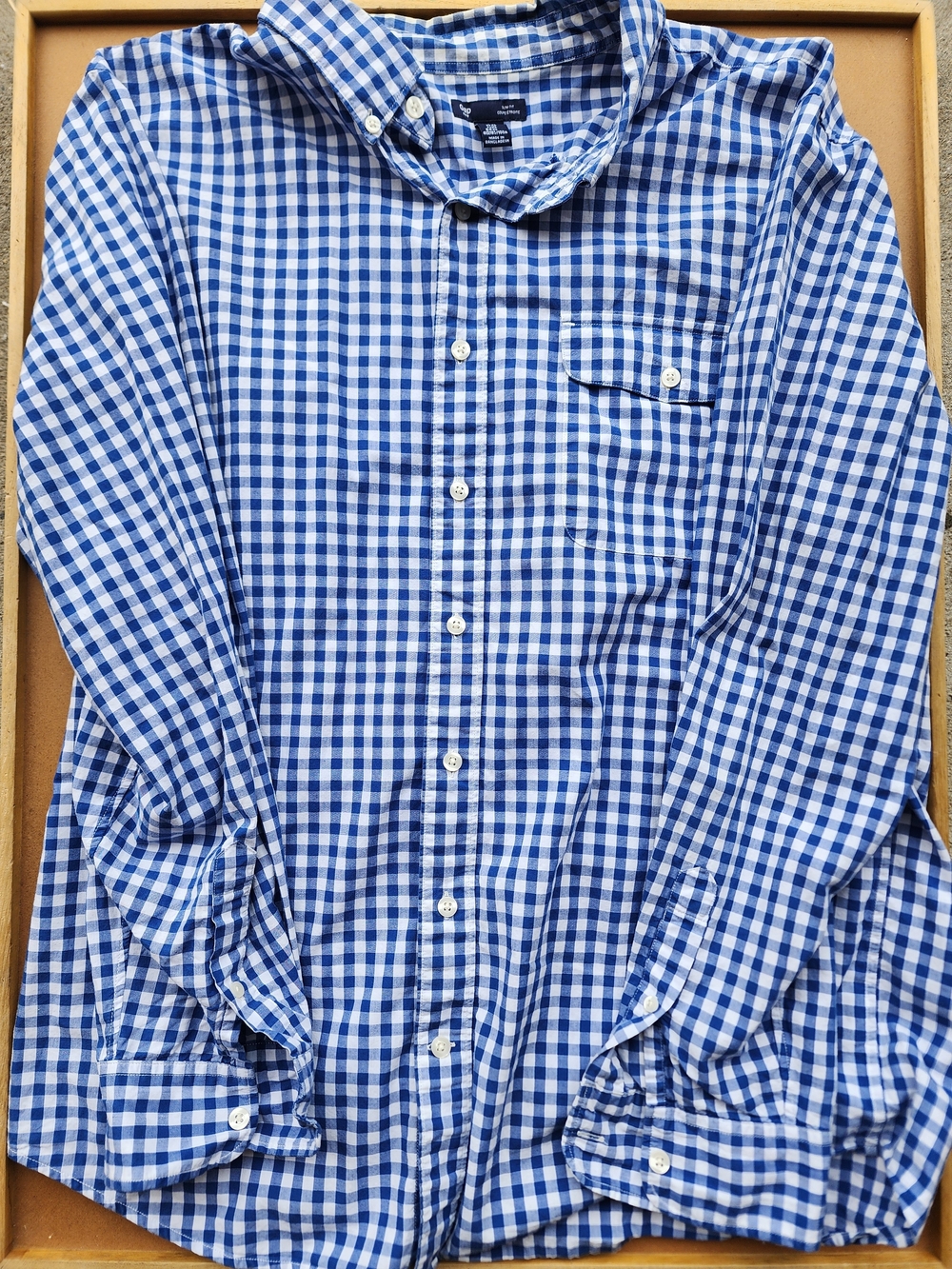GAP Blue and White Gingham Button-Down Shirt - XL